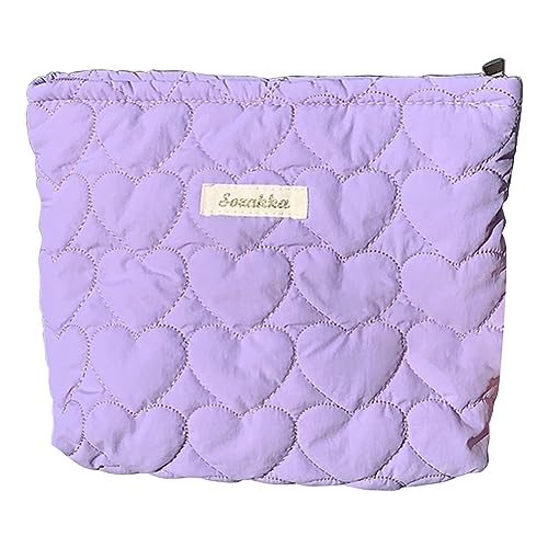 AMZLORD Herz-Make-up-Organizer-Tasche mit Reißverschluss, Gesteppte Baumwolle, Reise-Kulturbeutel, weiche Make-up-Geldbörse, große Kapazität for Damen und Mädchen, Make-up-Tasche von AMZLORD