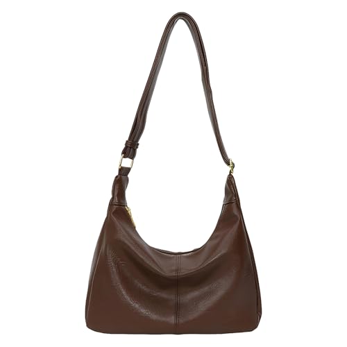 AMZLORD Hobo -Tasche PU Slouchy Tote Verstellbarer Crossbody -Geldbörse mit Reißverschluss for Frauen (braun) von AMZLORD