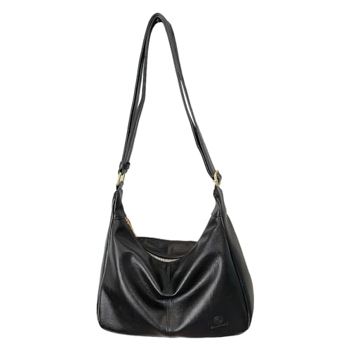 AMZLORD Hobo -Tasche PU Slouchy Tote Verstellbarer Crossbody -Geldbörse mit Reißverschluss for Frauen (schwarz) von AMZLORD
