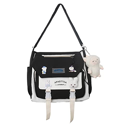 AMZLORD Kawaii-Rucksack mit Blumen-Anhänger, niedlicher ästhetischer Rucksack for Frauen, Kawaii-Handtasche mit Kawaii-Pin und Zubehör, Laptop-Büchertasche, 32 x 28 x 11 cm, Schwarz von AMZLORD