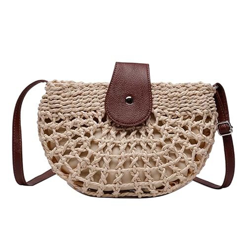 AMZLORD Ladies Hollow gewebte Schlingbeutel Halbkreis -Strohübung Date Handtasche (Beige) von AMZLORD
