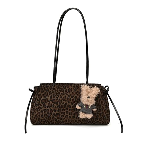 AMZLORD Leopard Faux Wildleder -Handtasche mit Reißverschluss for die Arbeitseinkaufsreisen (schwarz) von AMZLORD