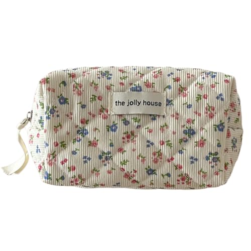 AMZLORD Make-up-Tasche aus Cord mit Blumenmuster und Reißverschluss, Make-up-Organizer, Aufbewahrungstasche, niedlicher Kosmetik-Organizer for Frauen und Mädchen von AMZLORD