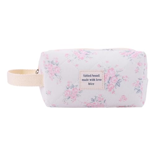 AMZLORD Make-up-Tasche mit großem Fassungsvermögen, floral gesteppt, kariert, tragbare Kosmetik-Aufbewahrungstasche for Damen, großer Reise-Organizer, Leichter Reise-Make-up-Kosmetikkoffer f von AMZLORD