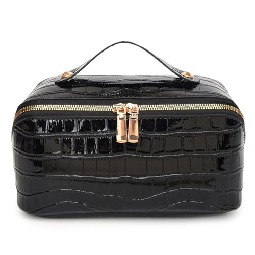 AMZLORD Makeup Tasche aus PU Leder Reise Kulturbeutel Make up Organizer mit Mehreren Fächern und Griff Hautpflege Haltertasche Damen Kosmetik Handtasche von AMZLORD