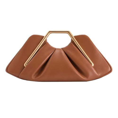 AMZLORD Metallrahmen Clutch Falten Abendbeutel PU Lederhandtasche for Frauen (braun) von AMZLORD