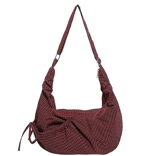 AMZLORD Mode Nylon Plaid -Umhängetasche for die Arbeitsschule Einkaufsreise College (rot) von AMZLORD