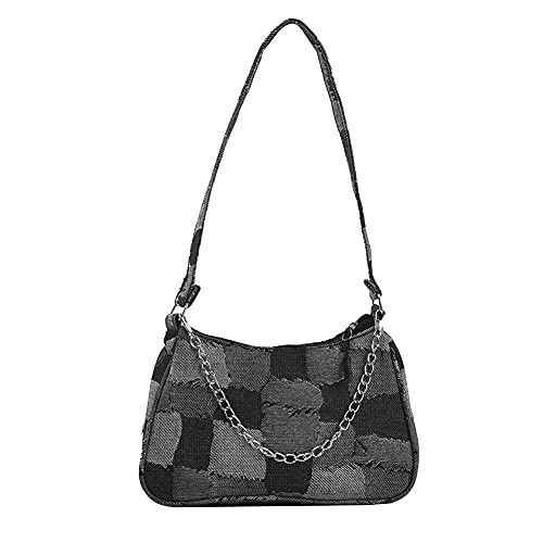 AMZLORD Mode Women Denim Contrast Color Grid Schulter -Unterarmtasche Ladies Kette Geldbörse kleine Handtaschen for Outdoor AMZLORD Mode Women Denim Contrast Color Grid Schulter -Unterarmtasche Ladies Kette Geldbörse kleine Handtaschen for Outdoor von AMZLORD