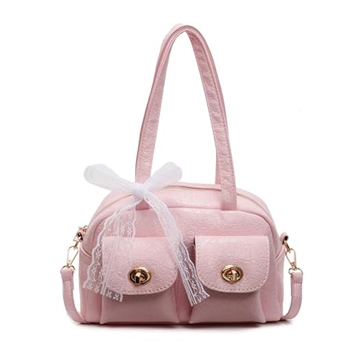 AMZLORD PU Leder Bogen Umhängetasche mit abnehmbarem Riemen for den täglichen Gebrauch (rosa) von AMZLORD