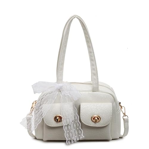 AMZLORD PU Leder Bogen Umhängetasche mit abnehmbarem Riemen zum täglichen Gebrauch (weiß) von AMZLORD