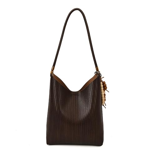 AMZLORD PU Leder Retro -Tasche mit Anhänger gewebter Pendelhandtasche mit Geldbörse (Kaffee) von AMZLORD