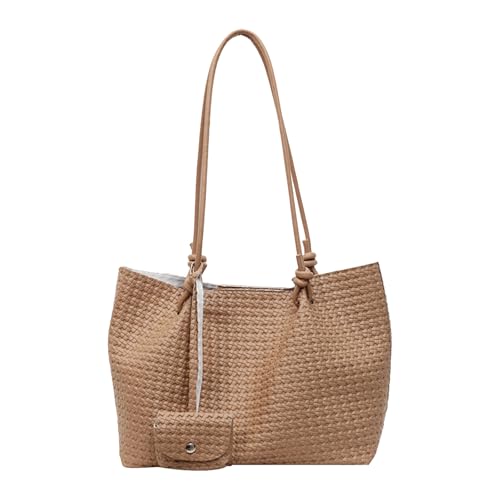 AMZLORD PU Leder Umhängetasche Casual Tote Handtasche gewebte Achselhöhlenbeutel mit Geldbörse (Khaki) von AMZLORD