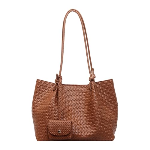 AMZLORD PU Leder Umhängetasche Casual Tote Handtasche gewebte Achselhöhlenbeutel mit Geldbörse (braun) von AMZLORD