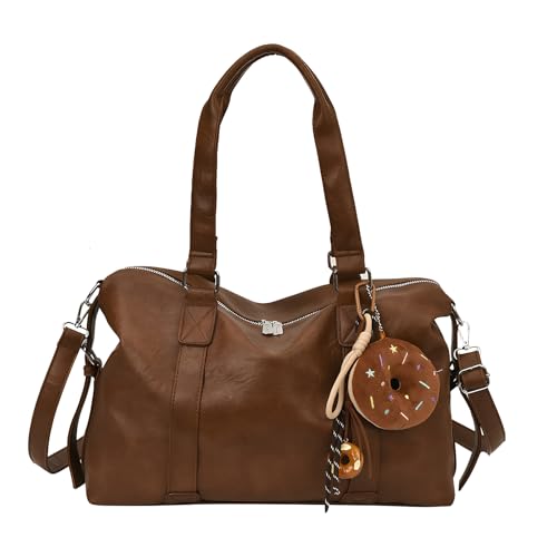 AMZLORD PU Leder Umhängetasche Großer Einkaufstasche mit Anhänger Hobo -Tasche for Frauen (braun) von AMZLORD