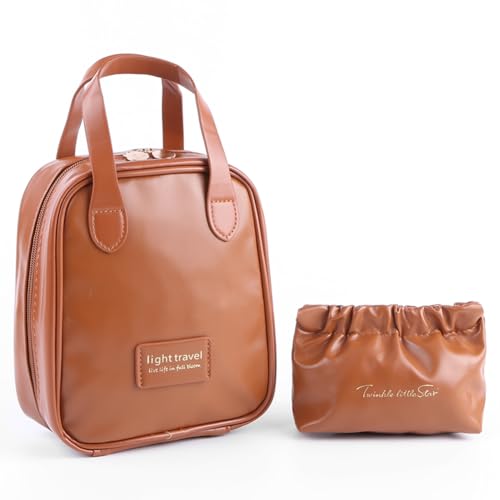 AMZLORD PU Makeup Aufbewahrungstasche Hautpflege Organizer Tasche mit Fächern Makeup Behälter Beutel mit Griff Makeup Organizer wasserdicht tragbar Kulturbeutel von AMZLORD