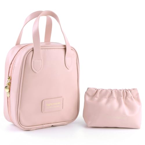 AMZLORD PU Makeup Aufbewahrungstasche Hautpflege Organizer Tasche mit Fächern Makeup Behälter Beutel mit Griff Makeup Organizer wasserdicht tragbar Kulturbeutel von AMZLORD