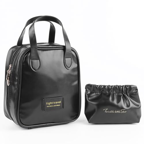 AMZLORD PU Makeup Aufbewahrungstasche Hautpflege Organizer Tasche mit Fächern Makeup Behälter Beutel mit Griff Makeup Organizer wasserdicht tragbar Kulturbeutel von AMZLORD