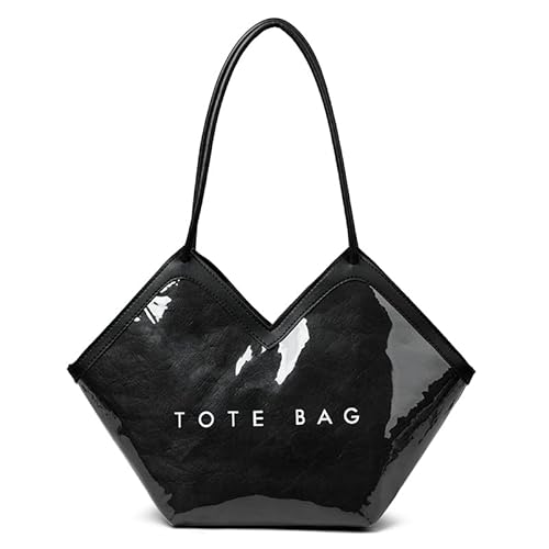 AMZLORD PVC Women Tote Umhängetasche Reißverschluss Buchstaben Top Griff for Arbeitsdatum (schwarz) von AMZLORD