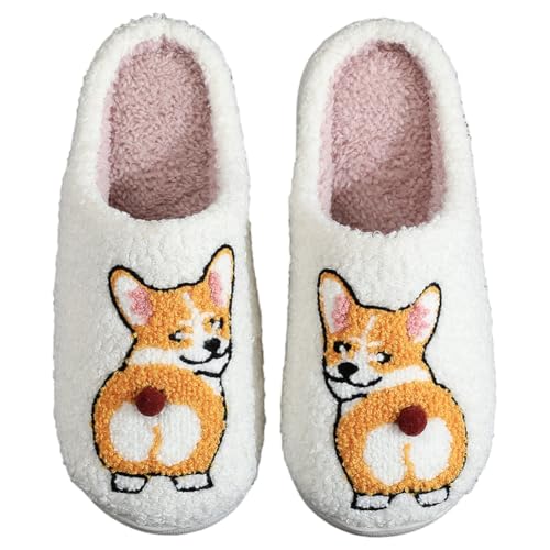 AMZLORD Plush Dog Pantoffers Cartoon Tierschuhe Anti-Schlupf-Hausschuhe bequeme lustige Corgi-Hundestellschöpfen for Innenschlafzimmer von AMZLORD