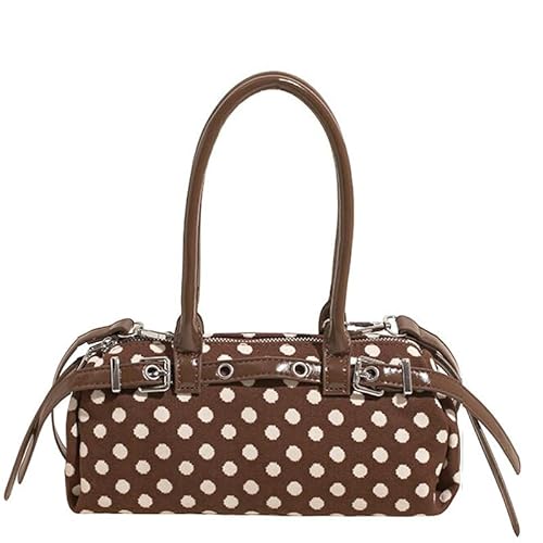 AMZLORD Polka Dot-Umhängetasche Top-Griff Zylindrische Einkaufstasche PU for Frauen (Kaffee) von AMZLORD