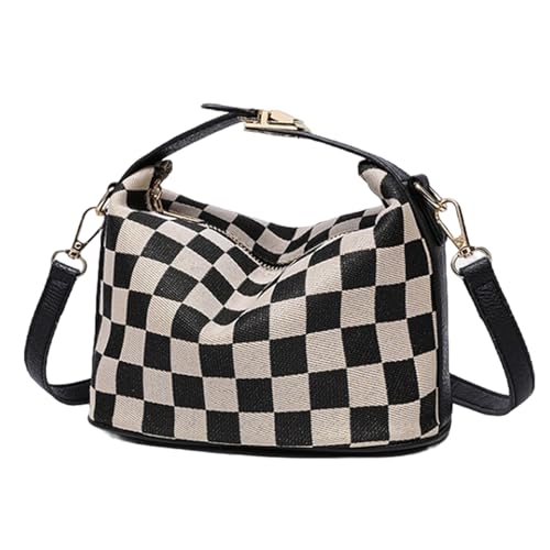 AMZLORD Pu Canvas Checkerboard Slings Bag Vintage Umhängetasche Pendelhandtasche (schwarz) von AMZLORD