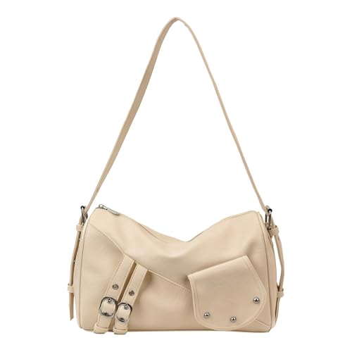 AMZLORD Retro -Motorrad Crescent Hobo Handtasche PU -Unterarm -Geldbörse for Frauenarbeit (Beige) von AMZLORD