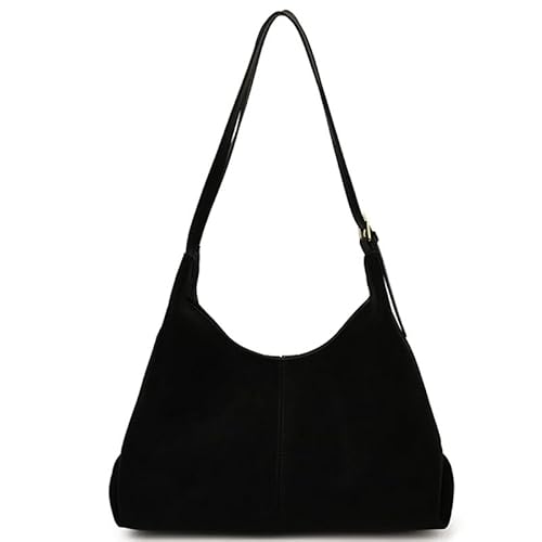 AMZLORD Retro Wildleder Hobo Bag PU Umhängetasche Feste Farbe groß for Frauen (schwarz) von AMZLORD