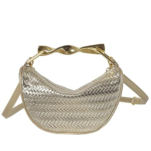 AMZLORD Stroh Umhängetasche Mode gewebte Handtasche mit Metallgriff for Frauen (Gold) von AMZLORD