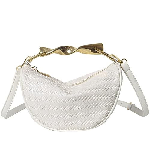 AMZLORD Stroh Umhängetasche Mode gewebte Handtasche mit Metallgriff for Frauen (weiß) von AMZLORD