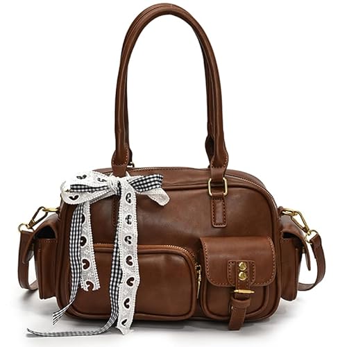 AMZLORD Umhängetasche PU Leder Top Griff Tasche Retro Achselgrundstück for Frauen (braun) von AMZLORD
