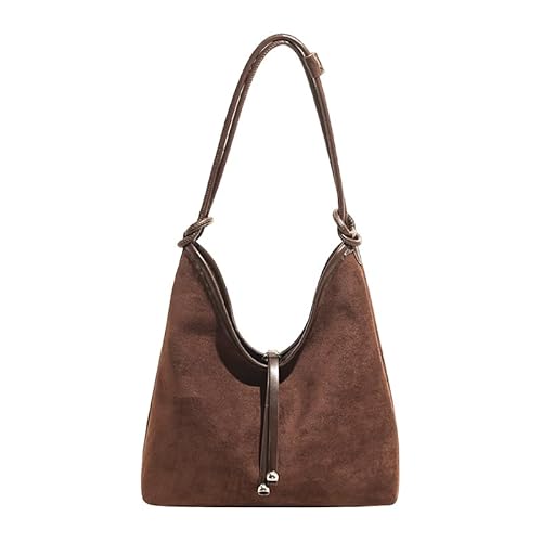 AMZLORD Wildleder -Einkaufstasche for Frauen Einfacher Farben Achselstasche for Arbeitsreisen (Kaffee) von AMZLORD