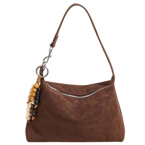 AMZLORD Wildleder -Einkaufstasche for Frauen mit Anhänger -Umhängetasche Top Grifftasche (Kaffee) von AMZLORD