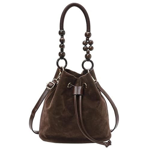 AMZLORD Wildleder -Leder -Handtasche gefrostete Schaufel -Umhängetasche Kordelschließbeutel (Kaffee) von AMZLORD