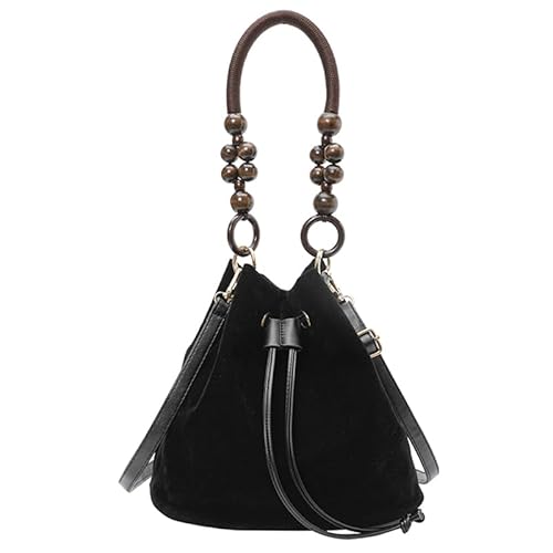 AMZLORD Wildleder -Leder -Handtasche gefrostete Schaufel -Umhängetasche Kordelschließbeutel (schwarz) von AMZLORD