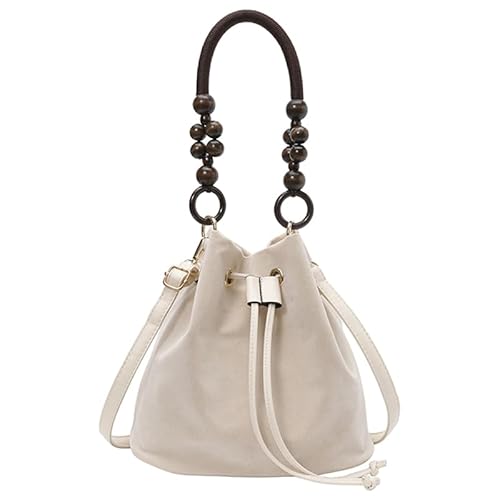 AMZLORD Wildleder -Leder -Handtasche gefrosteter Schaufel -Umhängetasche Kordelschließbeutel (weiß) von AMZLORD