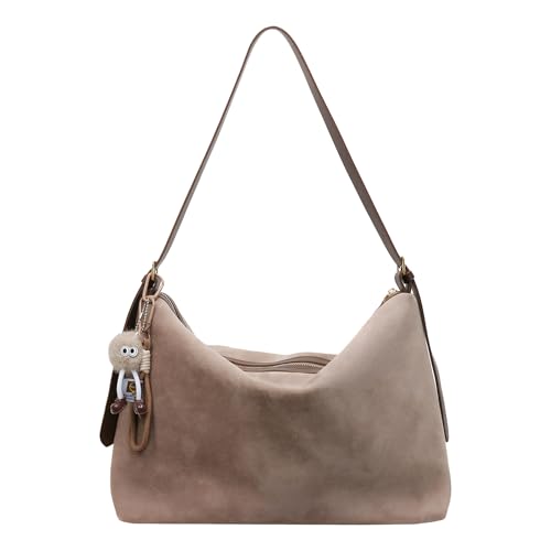 AMZLORD Wildleder -Leder -Tasche Handtasche mit Anhänger großer Umhängetasche (Khaki) von AMZLORD