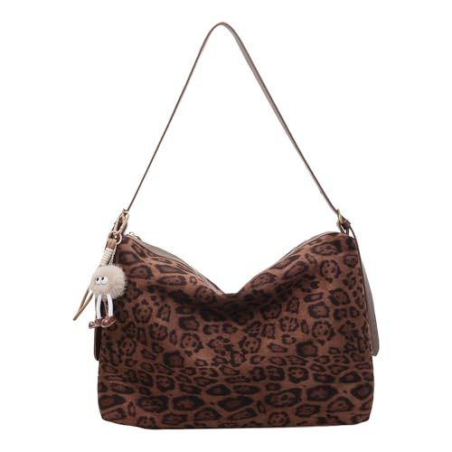 AMZLORD Wildleder -Leder -Tasche Handtasche mit angehender vielseitiger Umhängetasche (Leopardenbraun) von AMZLORD