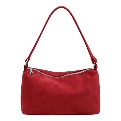 AMZLORD Wildleder Quadratbeutel Retro -Umhängetasche Einfacher Achselhöhlenbeutel Handtasche (Rosenrot) von AMZLORD