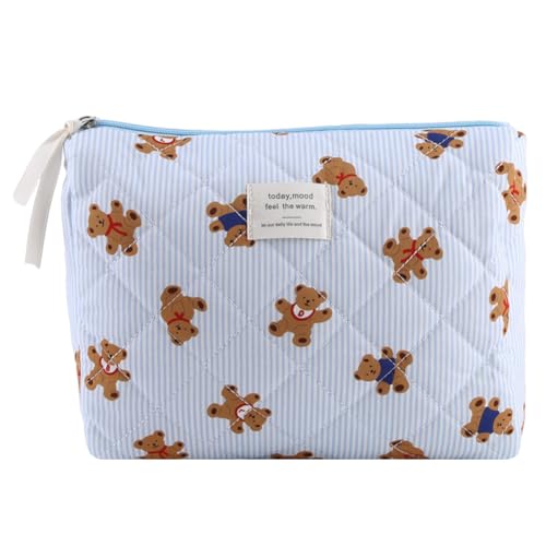 Amzlord Gesteppte Make -up -Beutel Streifenbären Make -up -Organisator Aufbewahrungstasche Netter Baumwollkosmetische Organisator Hülle for Frauen täglich Gebrauch & Reisen von AMZLORD