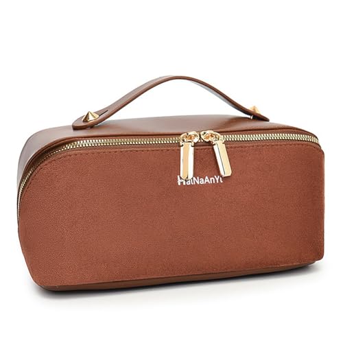 Damen Makeup Tasche aus Wildleder wasserdichte Makeup Tasche mehrere Taschen Reise Kulturbeutel große Kapazität tragbare Kosmetiktasche Makeup Aufbewahrungstasche mit Zwei Reißverschlüssen von AMZLORD