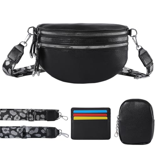 Damen PU Brusttasche, lässige Sling Geldbörse, Verstellbarer Riemen, stilvolle Umhängetasche mit Kleiner Tasche und Kartentasche kleine Hüfttasche Bauchtasche Umhängetasche Gürteltasche von AMZLORD