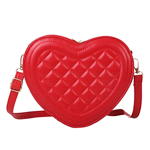 AMZLORD Fashion Rhombisches Muster Schultertasche Liebe Herz Handtasche Damen PU Crossbody Taschen, Rot Handtasche für Arbeit, Party, Shopping, Valentinstag, Geburtstag von AMZLORD