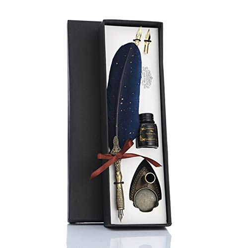 Quill Pen Feather Pen Ink Pen Feather Calligraphy Pen Set Writing Quill Pen with Ink & 2 Replacement Nibs for Stationery Gift Calligraphy Pen Set for Beginners(Without Ink) von AMZLORD