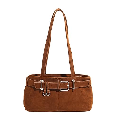 Retro Wildleder Achselbeutel Gürtelschnalle for Frauen Reisen Einkaufsarbeit (braun) von AMZLORD