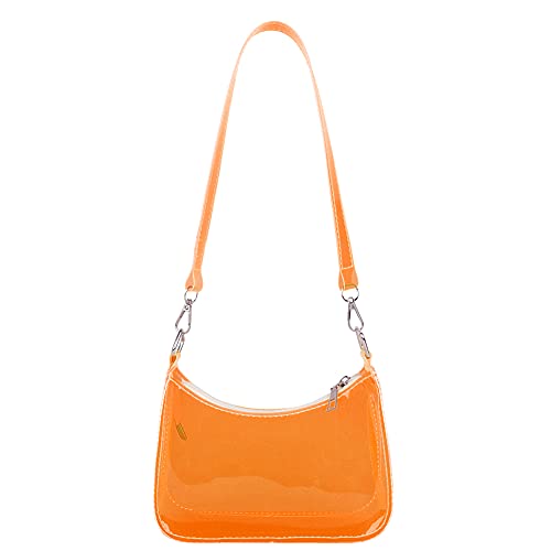 Vintage-Damen-Handtaschen, einfarbig, transparent, klein, Hobos-Handtaschen, Orange von AMZLORD