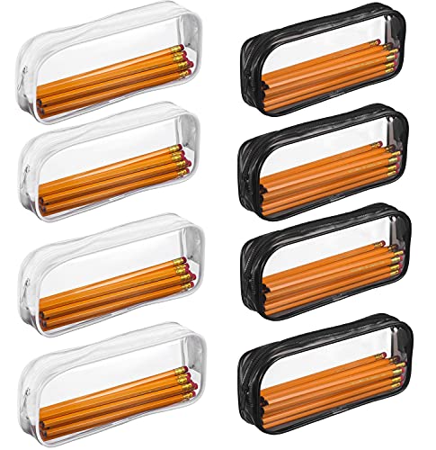 AMZMUKAUP 8-teiliges Federmäppchen, transparent, PVC, Federmäppchen, Make-up-Tasche, große Kapazität, mit Reißverschluss, für Schreibwaren, Kosmetik, Aufbewahrung von AMZMUKAUP