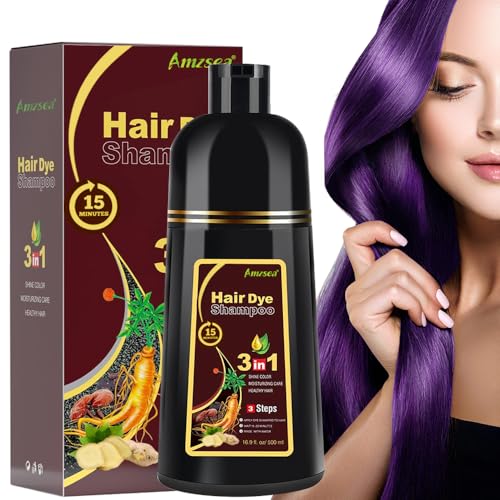 Instant Black Hair Shampoo Haarfarbe Shampoo für graues Haar,3 in 1 für Männer & Frauen,Lang anhaltende schwarze Shampoo Farben (Purple) von AMZSEA