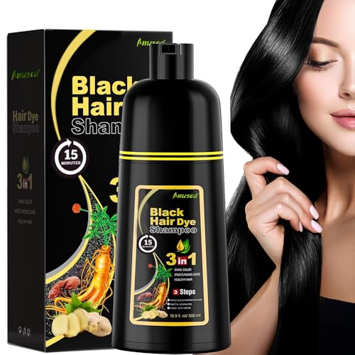 Instant Hair Shampoo Haarfarbe Shampoo für graues Haar,Natürliche schwarze Haarfarbe Shampoo 3 in 1 für Männer & Frauen,Lang anhaltende schwarze Shampoo Farben (Natural Black) von AMZSEA