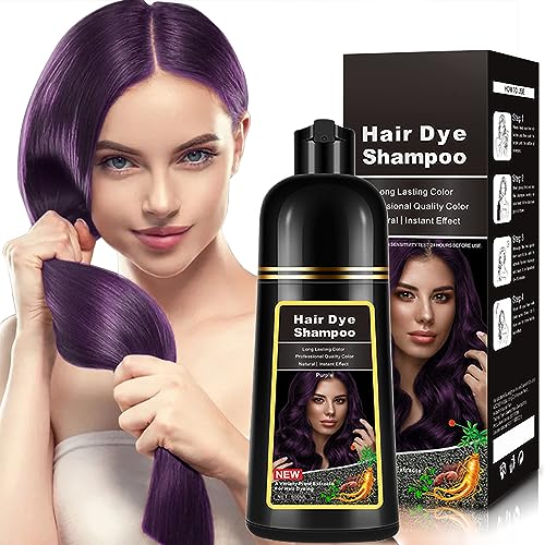 Natürliche Lila Haarfarbe Shampoo 500ml, 3-IN-1 Haarfärbeshampoo,Braunes Haar Pflege & Färben für Männer Frauen Farben in 10-15 min. (Purple) von AMZSEA