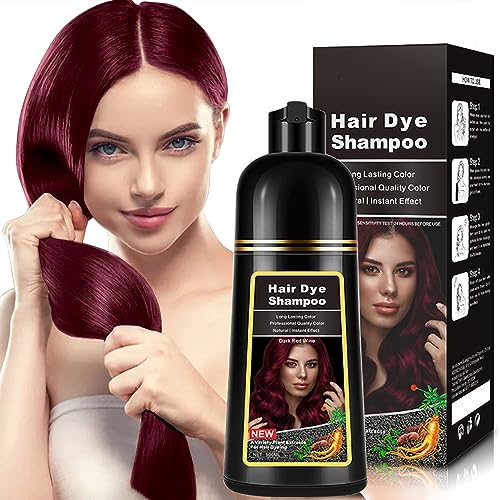 Natürliches Dunkles Weinrot Haarfärbeshampoo 500ml, 3-IN-1 Haarfärbeshampoo, Rotes Haar Pflegen & Färben für Männer Frauen Farben in 10-15 Min(Dark Wine Red) von AMZSEA